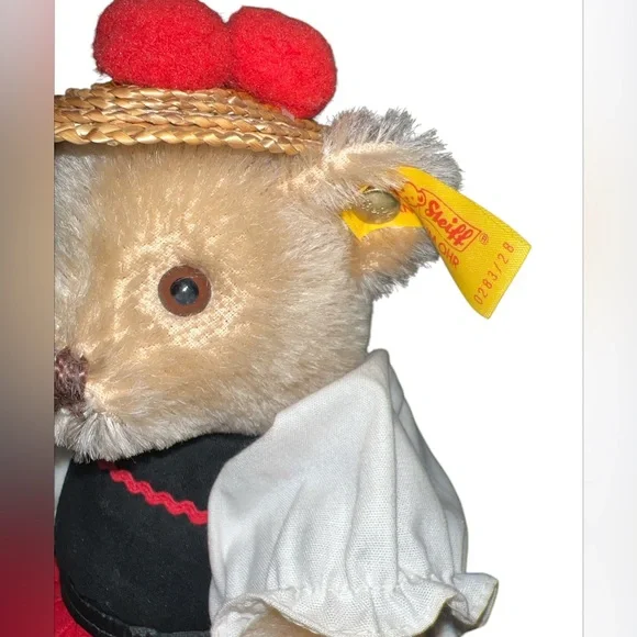 Vtg Steiff 1987 Germany black forest farmer wife Mohair Stuffed Teddy Bear Plush